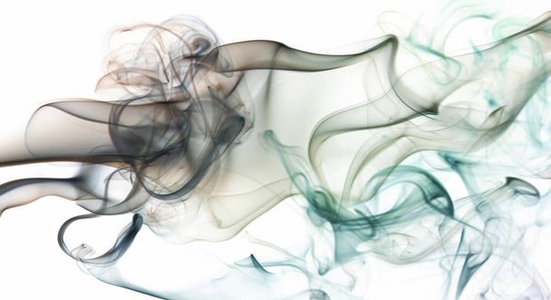 Smooth green abstract smoke lines on white background. Graphic design banner. Milky color wallpaper - Photo, Image