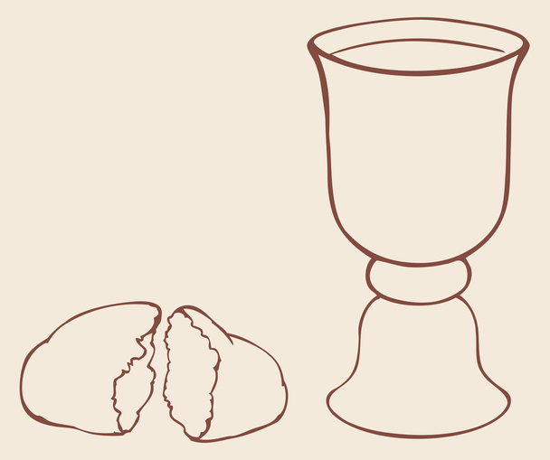 Vector symbols of Communion. Broken bread and wine in bowl - ベクター画像