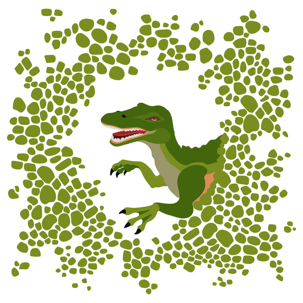 Vector cartoon illustration of spinosaurus on white background, head in an oval skin frame. Vector illustration - ベクター画像