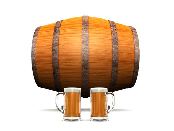 Barril de cerveza y vasos
 - Foto, Imagen