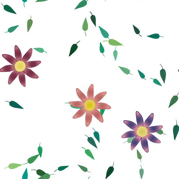 fiori con foglie verdi in composizione libera, illustrazione vettoriale - Vettoriali, immagini