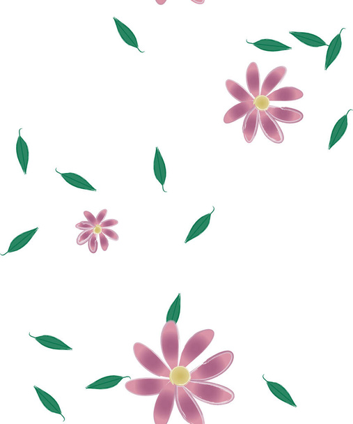 simple flowers with green leaves in free composition, vector illustration - Vektori, kuva