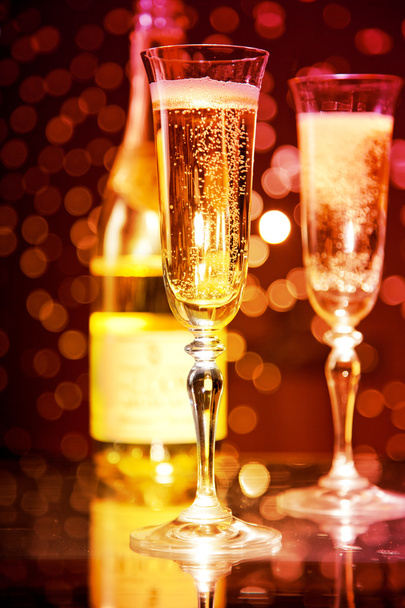 Champagne glasses and bottle - Photo, image