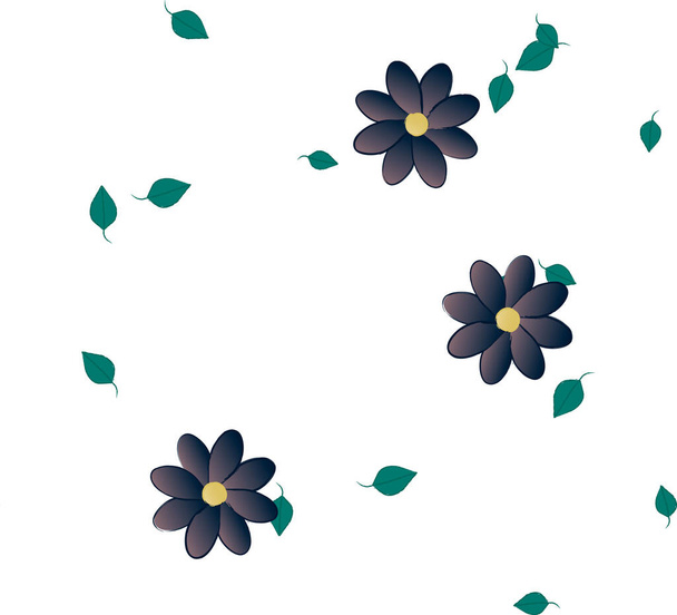 цветы с зелеными листьями в свободной композиции, векторная иллюстрация - Вектор,изображение