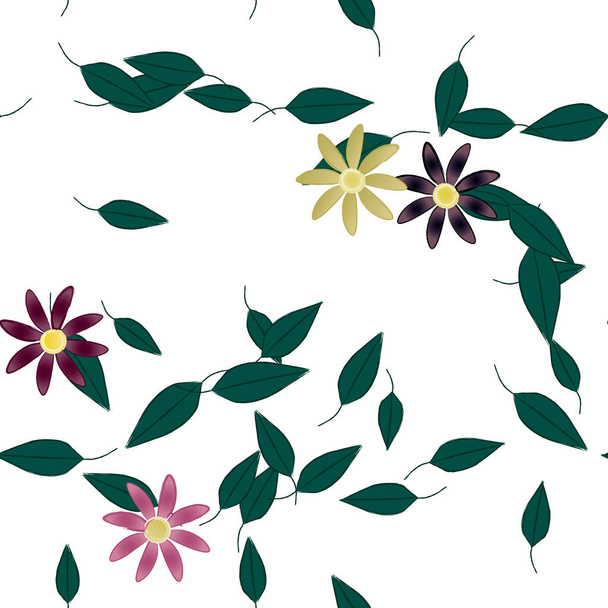 freie Komposition mit einfachen bunten Blumen und grünen Blättern für Tapeten, Vektorillustration - Vektor, Bild