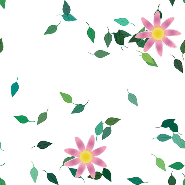 fleurs simples avec des feuilles vertes en composition libre, illustration vectorielle - Vecteur, image