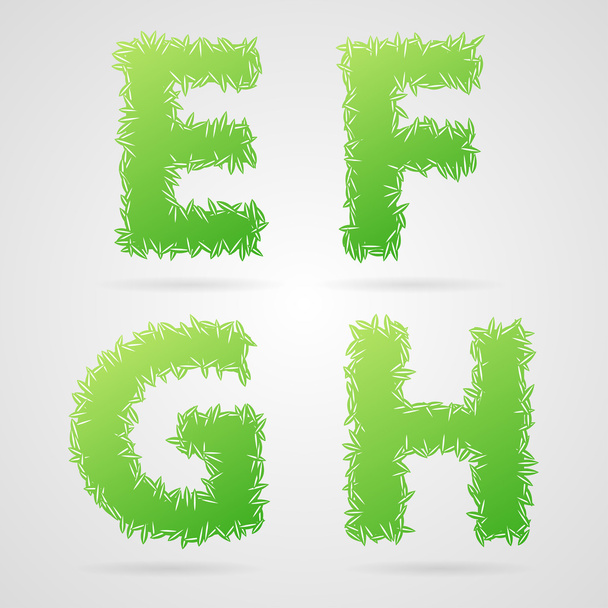 Green leaf alphabet, e, f, g, h - Vector, imagen