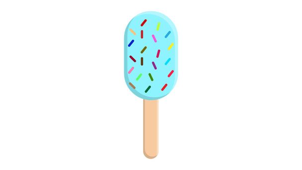 crème glacée sur un bâton sur fond blanc, illustration vectorielle. crème glacée turquoise noire et blanche, avec des bonbons sur la glaçure. dessert au lait sucré pour enfants et adultes - Vecteur, image