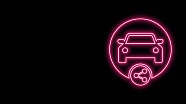 Leuchtende Leuchtschrift Carsharing-Symbol isoliert auf schwarzem Hintergrund. Carsharing-Schild. Transportvermietungskonzept. 4K Video Motion Grafik Animation - Filmmaterial, Video