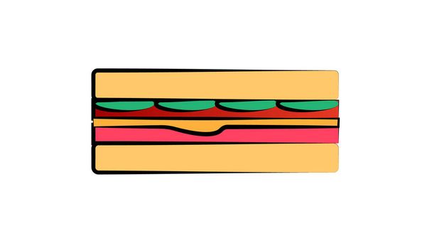 appetizing, tasty sandwich on a white plate. sandwich stuffed with meat, cheese and herbs. delicious and juicy bread with meat. snack, lunch. vector illustration - Vector, Image