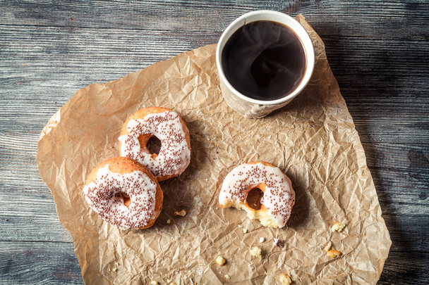 Donuts and coffee background - Φωτογραφία, εικόνα