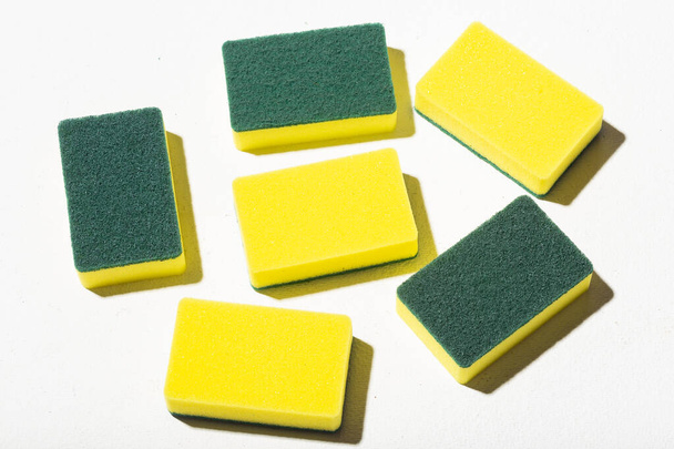 abrasive sponges isolated on white background, close-up image - Фото, изображение