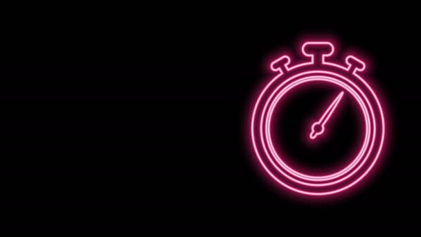 Icona del cronometro linea neon incandescente isolato su sfondo nero. Un timer temporale. Segno cronometro. Animazione grafica 4K Video motion - Filmati, video