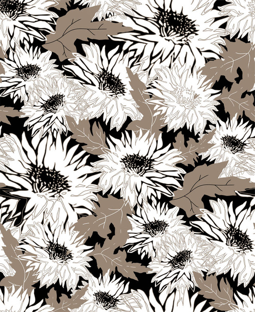 White Chrysanthemum in full bloom in freehand stiyle drawimg. - Vektör, Görsel
