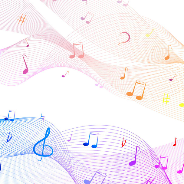 De nombreuses notes colorées sur les ondes musicales - Vecteur, image