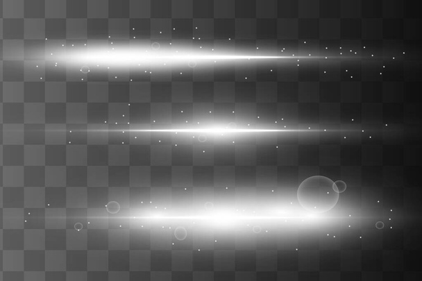 Wit gloeiend licht explodeert op een transparante achtergrond. Gloeiende magische stofdeeltjes. Heldere ster. Transparante schijnende zon, heldere flits. Vector schittert. Om een heldere flits te centreren - Vector, afbeelding