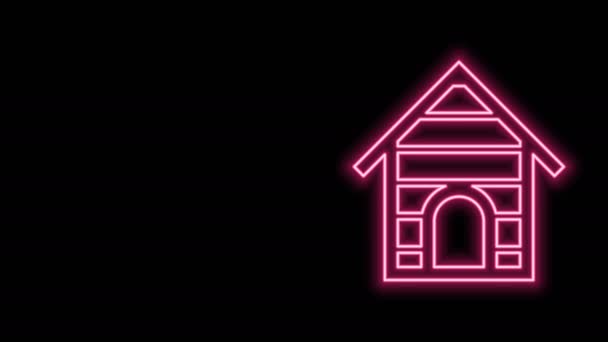 Parlayan neon hattı köpek evi simgesi siyah arka planda izole edildi. Köpek kulübesi. 4K Video hareketli grafik canlandırması - Video, Çekim