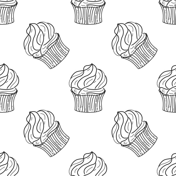 Cupcake. Seamless colorful vector cupcake pattern. Sketch, art illustration - Vektör, Görsel