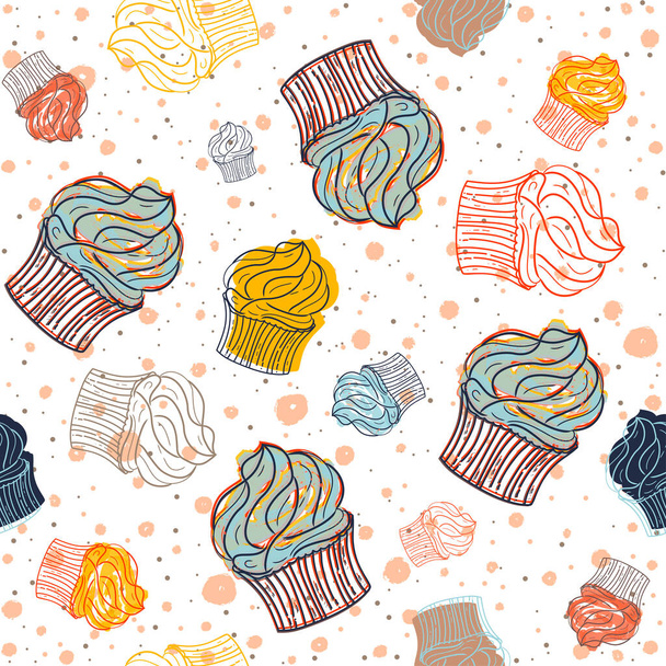Cupcake seamless pattern theme vector art illustration, set - Vektör, Görsel