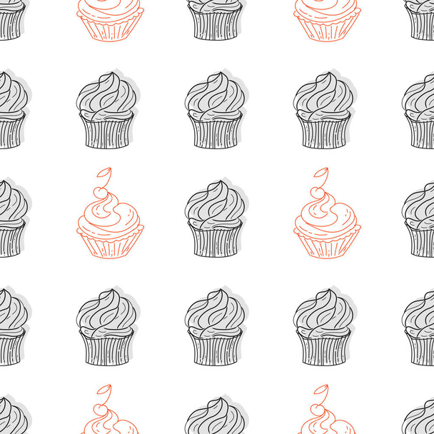 Cupcake. Seamless colorful vector cupcake pattern. Sketch, art illustration - Vektor, kép