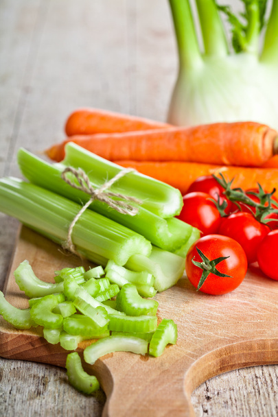 fresh organic fennel, celery, carrot and tomatoes - Fotografie, Obrázek