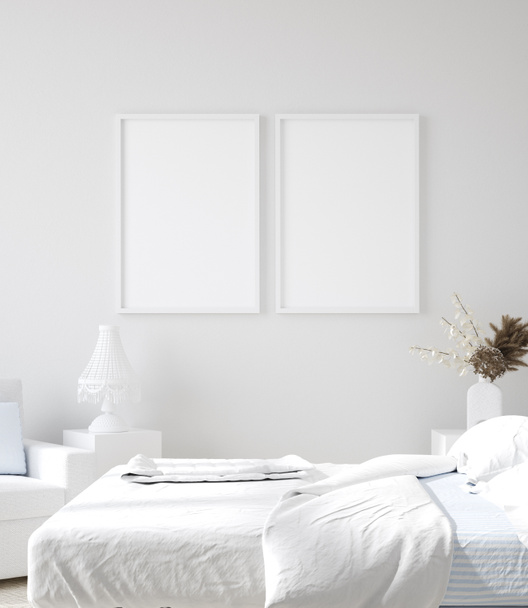Mockup poster in white home interior background, 3d render - Photo, Image