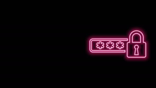 Świecąca neon linia Zabezpieczenie hasłem i ikona dostępu bezpieczeństwa izolowana na czarnym tle. Zamknąć ikonę. Bezpieczeństwo, ochrona, koncepcja prywatności. 4K Animacja graficzna ruchu wideo - Materiał filmowy, wideo