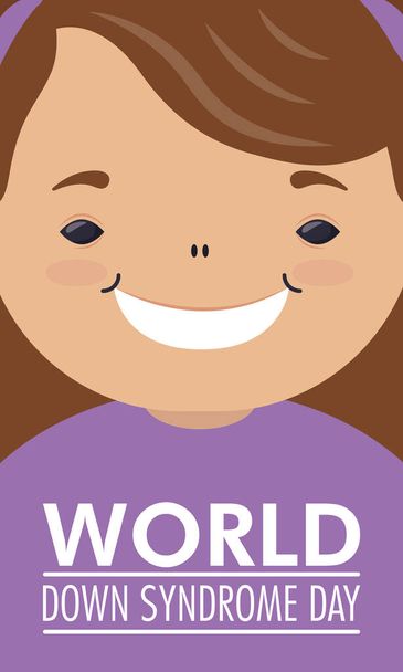 world down syndrome day lettering with little girl - Vector, Image