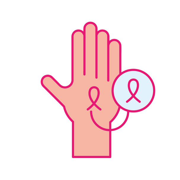 cinta de cáncer de mama en la línea de la mano y llenar el icono de estilo de diseño vectorial - Vector, imagen