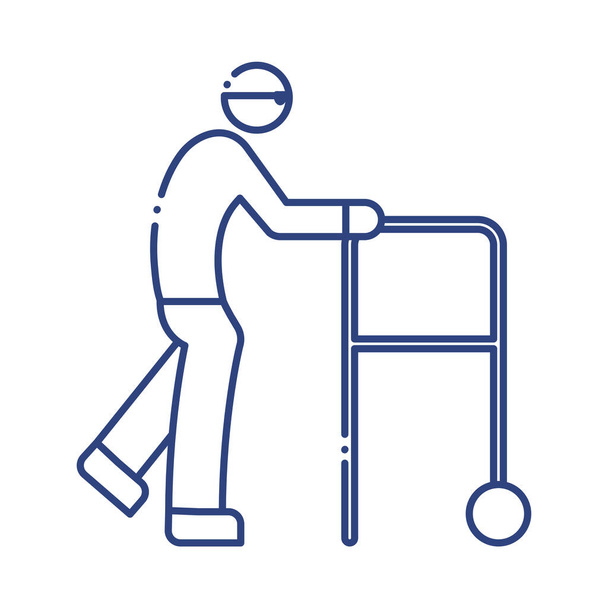 anciano usando walker desactivado icono de estilo de línea - Vector, Imagen