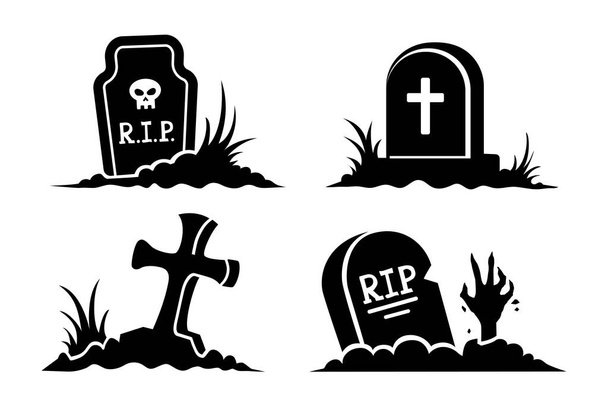 Черные силуэты и иконы могил на Хэллоуин - Вектор,изображение
