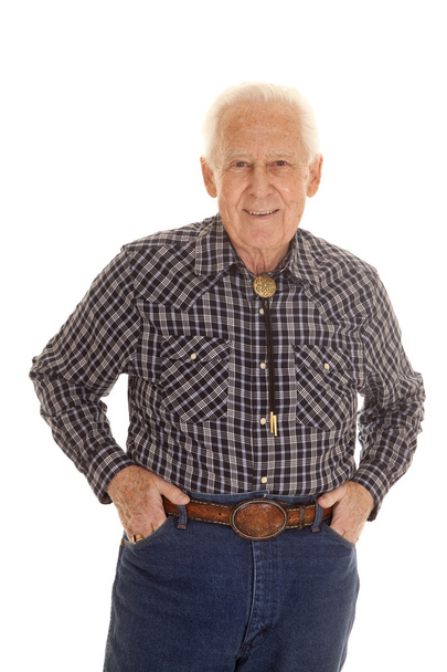elderly man western attire hands pockets - Foto, imagen