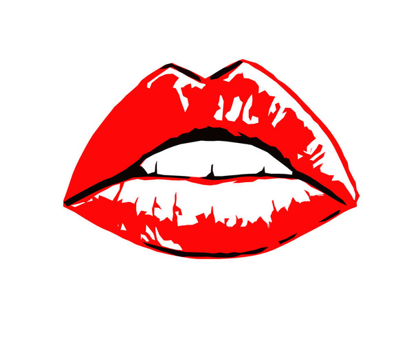 Γυναικείο στόμα με κόκκινα χείλη γραφική εικόνα σε λευκό φόντο - Φωτογραφία, εικόνα