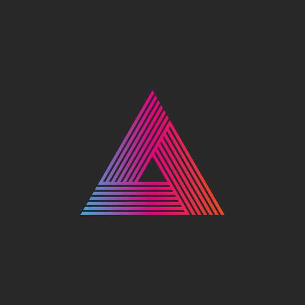 Driehoek logo gradiënt abstracte lineaire oneindige geometrische vorm, snijpunt dunne lijnen hipster monogram minimale stijl delta tech symbool. - Vector, afbeelding
