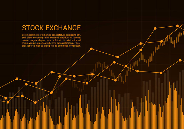 Orange stock market or financial candlestick chart with rising and increase trend and text - vector - Vector, Image