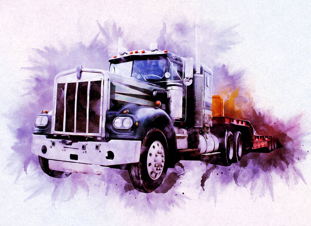 Amerikaanse vrachtwagen illustratie kleur geïsoleerde kunst vintage retro - Foto, afbeelding