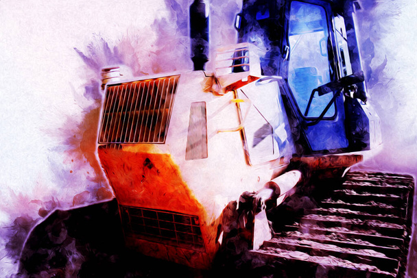 Buldozer illüstrasyon renk sanat grunge vintage çizim - Fotoğraf, Görsel