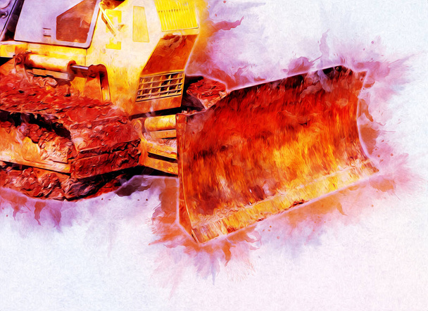 Bulldozer illustrazione colore arte grunge disegno vintage
 - Foto, immagini