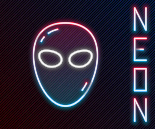Ragyogó neon vonal Alien ikon elszigetelt fekete háttérrel. Földönkívüli idegen arc vagy fej szimbólum. Színes vázlat koncepció. Vektor. - Vektor, kép