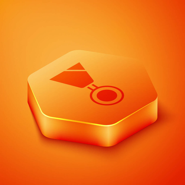 Isometrische militaire beloning icoon geïsoleerd op oranje achtergrond. Legerteken. Oranje zeshoek knop. Vector. - Vector, afbeelding