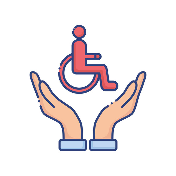 hands protecting wheelchair disabled flat style icon - Vector, Image