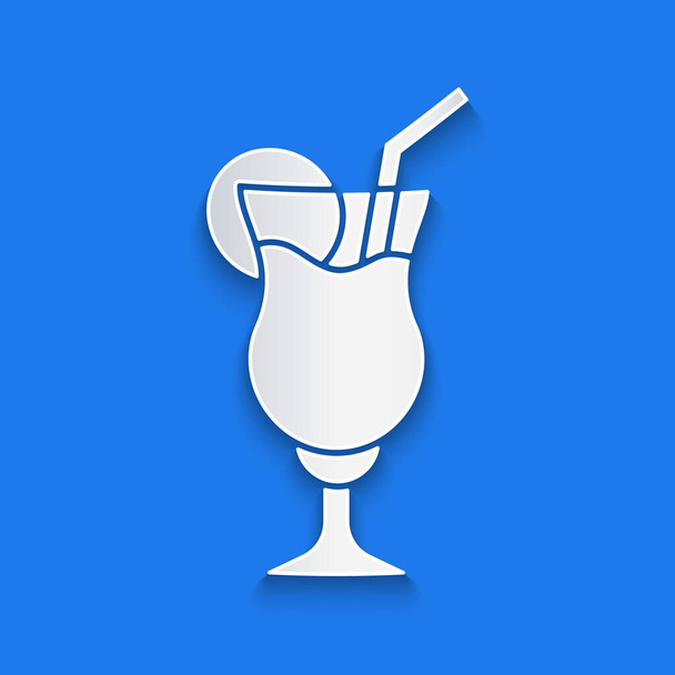Paper cut Cocktail and alcohol drink icon isolated on blue background. Paper art style. Vector. - Vector, Image