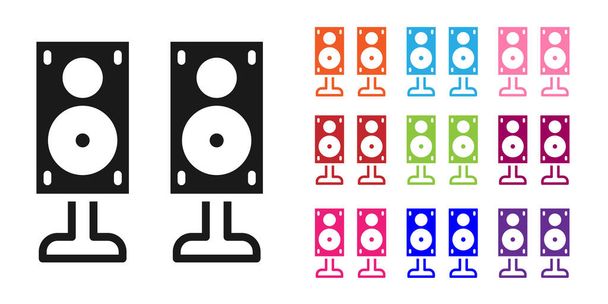 Black Stereo speaker icon isolated on white background. Sound system speakers. Music icon. Musical column speaker bass equipment. Set icons colorful. Vector. - Vector, Image