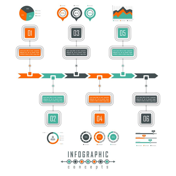Шаблон інфографічної часової лінії може бути використаний для діаграми, діаграми, веб-дизайну, презентації, реклами, історії. Векторна інфографічна ілюстрація
 - Вектор, зображення
