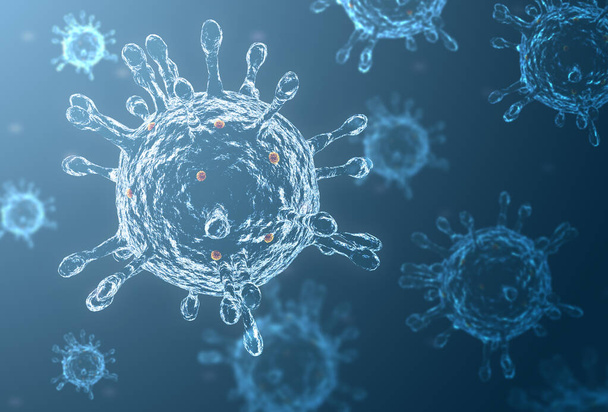 Células germinativas del virus Covid-19 o ilustración del coronavirus Render 3D o fondo abstracto del virus. - Foto, Imagen