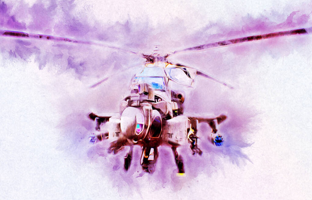 wojskowy helikopter rysunek ilustracja sztuka vintage - Zdjęcie, obraz