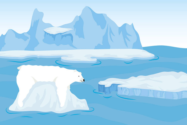 Айсберг блокирует арктическую сцену с белым медведем - Вектор,изображение