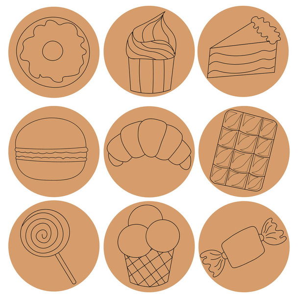 Ícones sobre o tema de doces saborosos - Vetor, Imagem