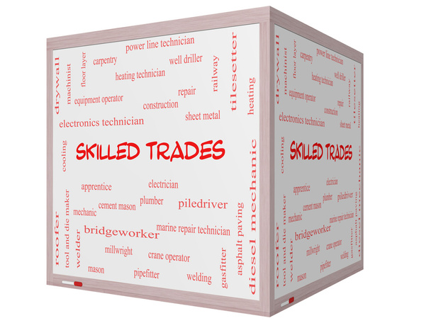 Skilled Trades Word Cloud Concept sur un tableau blanc de cube 3D
 - Photo, image