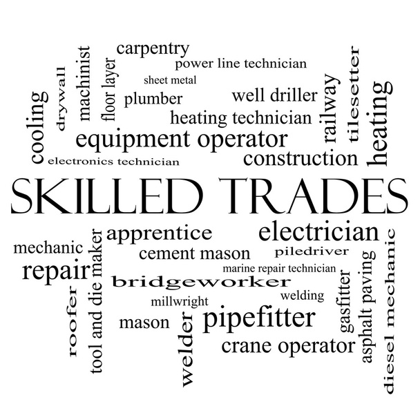 Skilled Trades Word Cloud Concept in black and white - Photo, Image